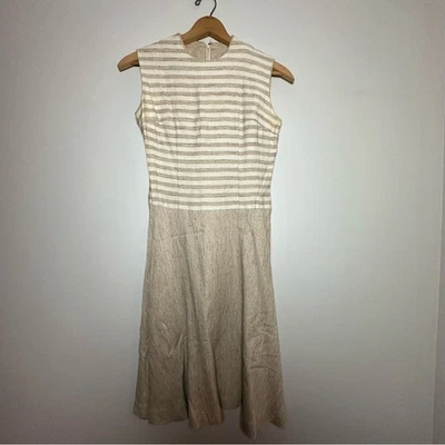 Vestido midi vintage años 30 Lord & Taylor estilo tweed crema y tostado a rayas talla 11 Foto 1 de 4