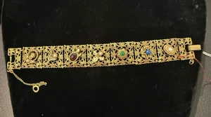 GOLDETTE VINTAGE VICTORIAN REVIVAL GOLD TONE & MULTI STONE BRACELET - Picture 1 of 11