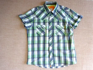 Men's Shirt Soul Cal X Large Green/Grey Check Short sleeve Pop stud fasten - Picture 1 of 10
