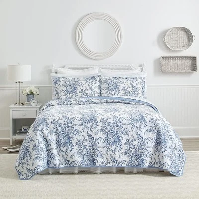 Laura Ashley - Juego de edredón doble, algodón reversible doble, Bedford Delft azul  Foto 1 de 4