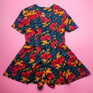 Vintage 80er Blumen V Ausschnitt Strampler Gr. 8 Retro Handarbeit Cottagecore - Bild 1 von 6