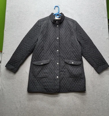 J Jill Women Jacket XL Black Diamond Quilted Snap Houndstooths Lined Lightweight - Image 1 of 4