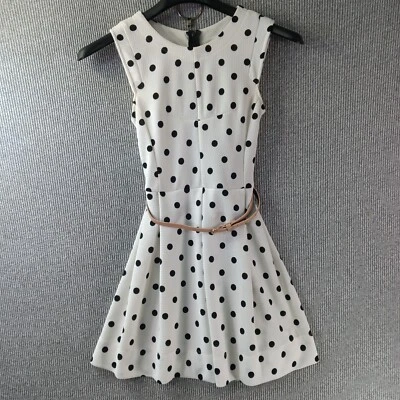 City Triangles Dress Womens 3 White Black Polka Dots Sleeveless Skeater Rear Zip - Image 1 of 4