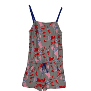 Mini Boden Girls 11-12 year Lobster Print Romper Gray Pockets - Picture 1 of 6