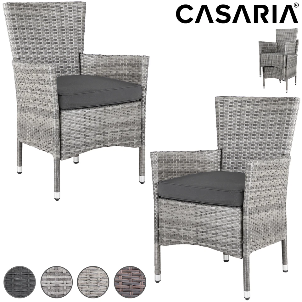 CASARIA® Gartenstühle Gartensessel Polyrattan Stapelbar Garten Balkon Stuhl Set