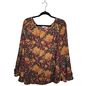 East Adeline Paisley Long Sleeve Crew Neck Top with Bell Sleeves Sz. 1X - Picture 1 of 6