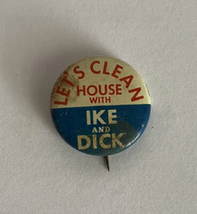 Alfiler político vintage Eisenhower deja limpiar la casa con Ike and Dick 1 1/8 in - Imagen 1 de 2