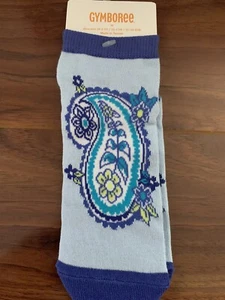 Gymboree Girl Ankle Sock Blue Paisley Floral Teal Yellow Cotton Blend Sz M 13-2 - Picture 1 of 6