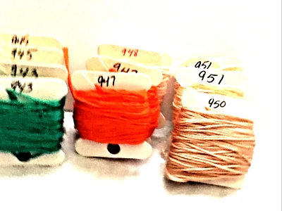 Lot of 10 DMC Cross Stitch Floss Carded-#943x2, 945x2, 947x2, 948, 950, 951x2 - Image 1 of 4