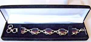 STERLING SILVER PLATED AMETHYST COLORED GLASS BRACELET 7-9"