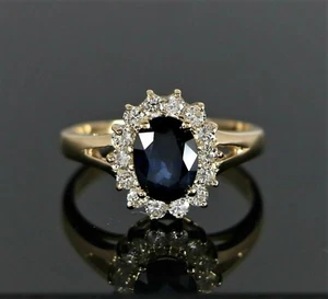 Oval Cut 1.85 Ct Natural Sapphire & Diamond Wedding Ring Solid 14K Yellow Gold 7 - Picture 1 of 9