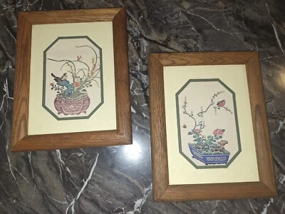 Vintage Homco Wood Frame Asian Style Song Birds In Bonsai Tree Wall Art Decor - Image 1 of 3