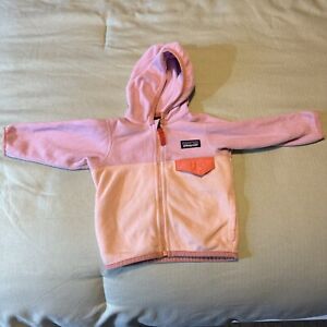 Patagonia Jacket Infant 3-6M Purple Pink Micro D Fleece Hooded Full Zip Snap T