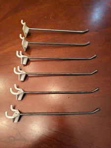 Six Metal & Plastic Pegboard Hooks Four 6" Long & Two 7" Long  All Complete - Picture 1 of 8