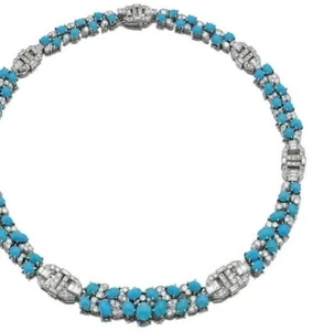 Multi-Shape Blue Turquoise 32.20CT and 4.55CT White CZ Wedding Party Necklace - Picture 1 of 3