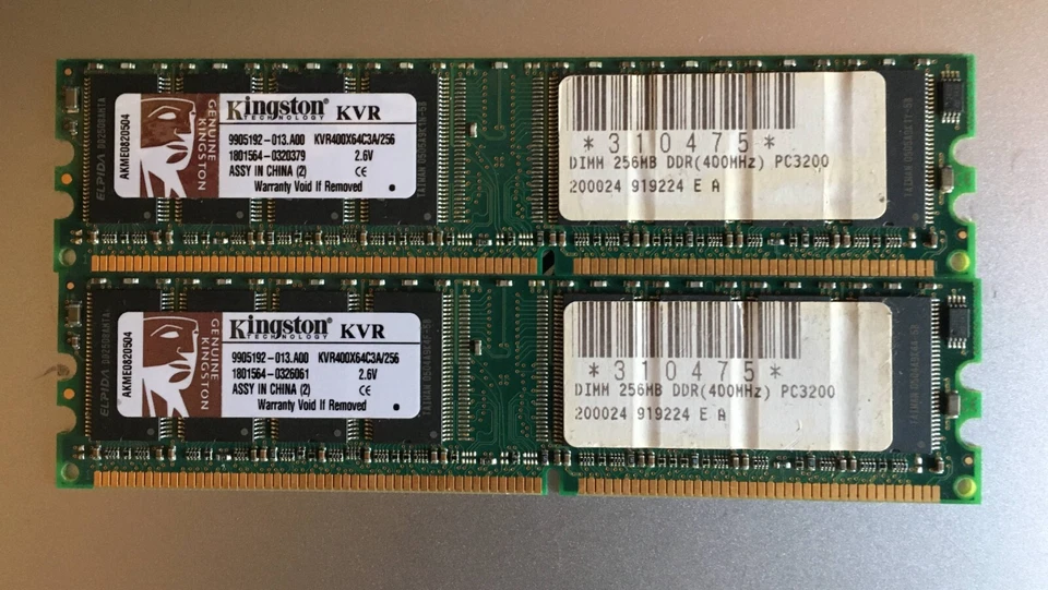 RAM 512MB 2x256MB PC-3200 DDR-400 184 pin Kingston KVR400X64C3A/256 - Image 1 of 1