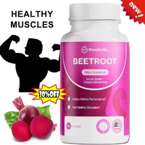 Rosabella Organic Beet Root Powder 1300mg Capsules Supports Blood Pressure 60Ct - Imagen 1 de 9