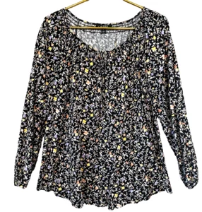 Lauren, Ralph Lauren 100% Cotton Top Women's Sz XL Black Floral Blouse - Bild 1 von 10