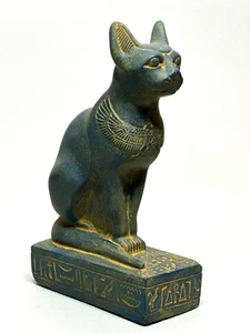 Gato Egipcio Antigüedades Diosa Basted Estatua Egipto Escultura Piedra Azul - Imagen 1 de 10
