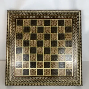 Vintage Wood Inlaid Parquetry Marquetry Khatam Persian Style Chess Board - Picture 1 of 6