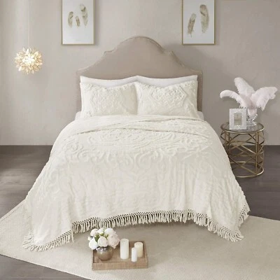 Madison Park Laetitia Coverlet Set Full/Queen Ivory 90"x90" w/ Shams 3-Pc BED57 - Image 1 of 4