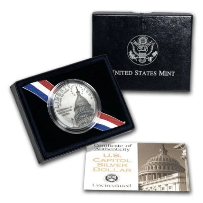 (1) 1994 D Capitol Bicentenial $1 Commemorative MS/UNC Silver Dollar w/Box & COA - Image 1 of 2