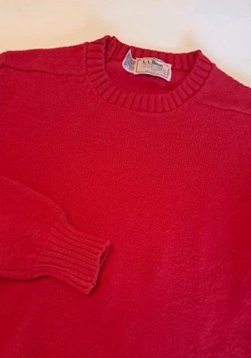 VTG L.L. Bean Thick Knit Sweater Holiday Red Sz S Long Sleeve 98% Cotton Crew  - Image 1 of 4