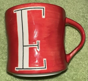 Anthropologie Letter "E" Initial Monogram Red Hand Painted Coffee Mug 14 oz - Picture 1 of 8