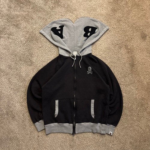 A BATHING APE (BAPE) Autentica felpa con cappuccio e zip intera termica pirata Bape anni 2000 XL