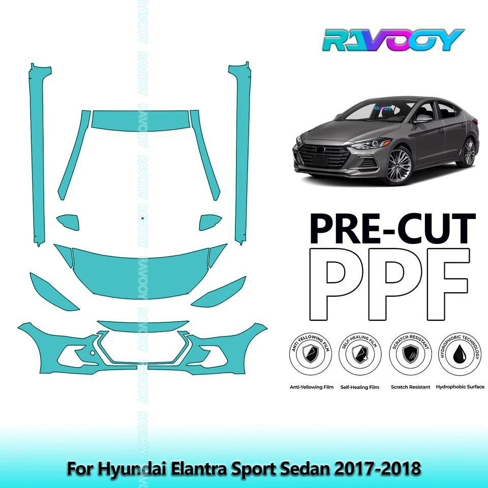 Предварительно нарезанная защитная пленка PPF для спортивного седана Hyundai Elantra 2017–2018 годов - Изображение 1 из 4