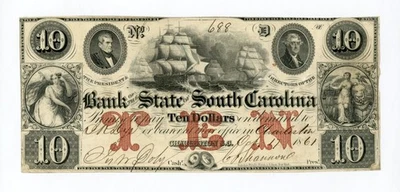 1861 $10 The Bank of the State of SOUTH CAROLINA Note - Image 1 of 2