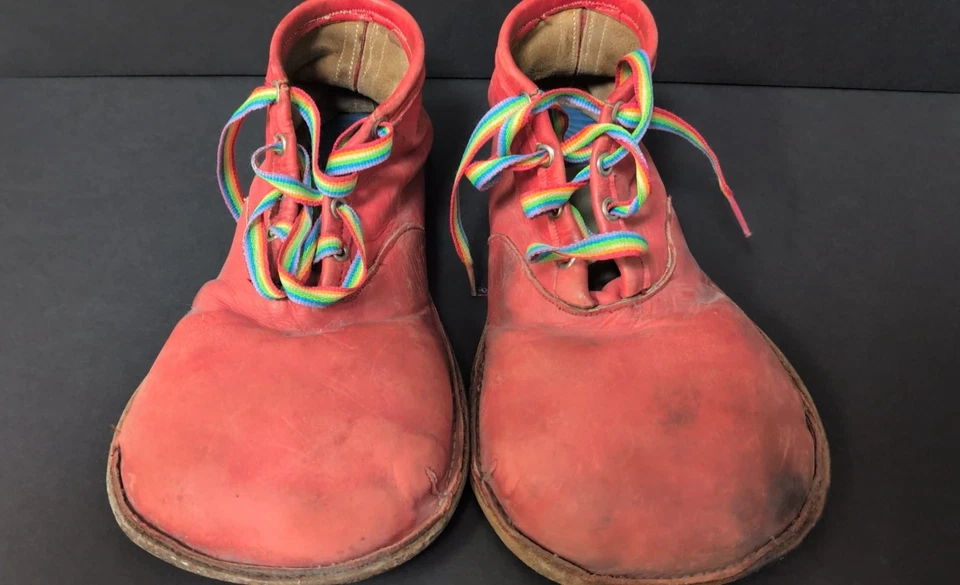 Raro Original De Colección Auténtico Grande Colorido Mantequilla Cuero Suave Circo Payaso Zapatos Foto 1 de 4