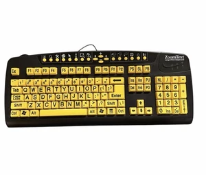 ZoomText Large Print Keyboard Black/Yellow High Contrast Vision Aid USB - Picture 1 of 8