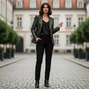 NWOT AKRIS Jacquard Blazer 8 Dark Green Paisley Print Notched Lapel Faux Pockets - Picture 1 of 10