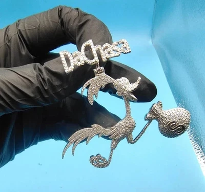 2.40Ct Round Cut Real Moissanite Custom Cartoon Pendant 14K White Gold Plated - Image 1 of 4