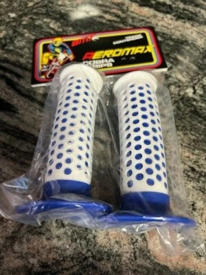 ! OLD SCHOOL COBRA F1 BMX BIKE GRIPS BLUE WHITE FUAN SHAPE W/VNTG OAKLEY DCAL - Image 1 of 4