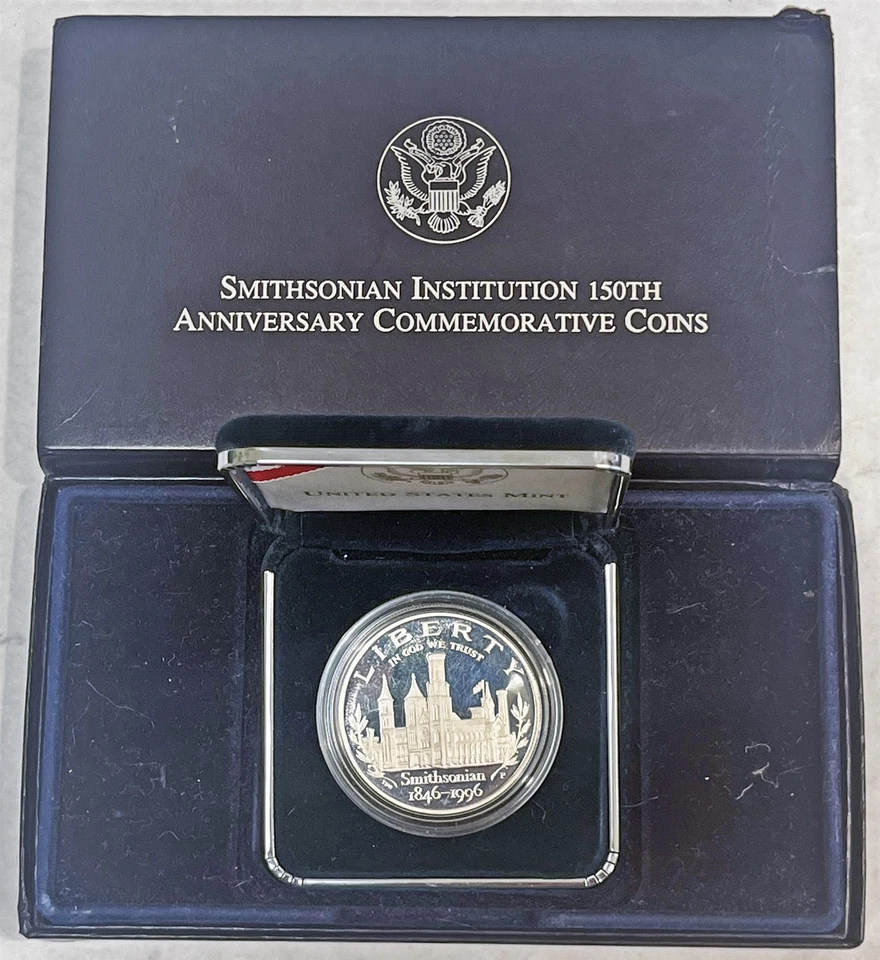1996 P SMITHSONIAN INSTITUE $1 SILVER DOLLAR PROOF COMMEMORATIVE BOX - Image 1 of 3