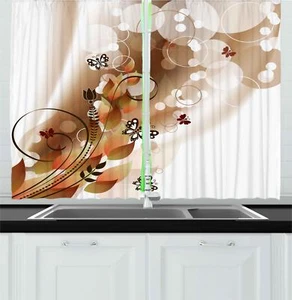 Tan Kitchen Curtains 2 Panel Set Window Drapes 55" X 39" Ambesonne - Picture 1 of 14