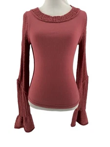 Free People Women's Pink Crochet Long Sleeve Cuffing Season Top Size XS - Picture 1 of 6