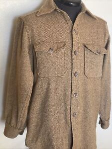 Vintage Woolrich Wool herringbone mackinaw Heavy Shirt Jac Men Size M USA Tweed
