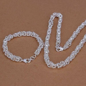 pretty 925 silver Fashion Beautiful women men chain Necklace Bracelet set S29 - Picture 1 of 1