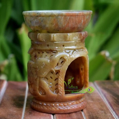 SoapStone Aroma Oil Diffuser Burner Wax Warmer Hand Carved Elephant Design Gift - Image 1 of 4