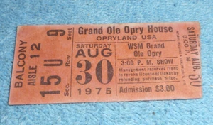 Vtg Grand Ole Opry House Opryland USA Nashville TN Ticket Stub August 30 1975 - Picture 1 of 2