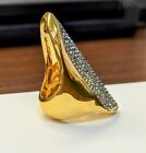 Vince Camuto Vintage Signed Gold Tone Clear Rhinestones Large Knuckle Ring 