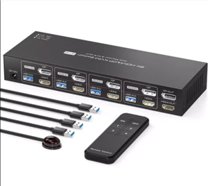 Dual Monitor 4 Computer HDMI/DP KVM Switch 8K@60Hz 4K@120Hz USB3.0 IR Remote - Afbeelding 1 van 7