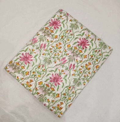 3 Yard Indian Hand Block Printed Cotton Voile Running Fabric Craft P_077 - Image 1 of 4