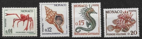 Monaco 1960 - '64 Marine Life, Crab, Lion Fish, Sea Horse etc Set of 4 UNM / MNH Cover