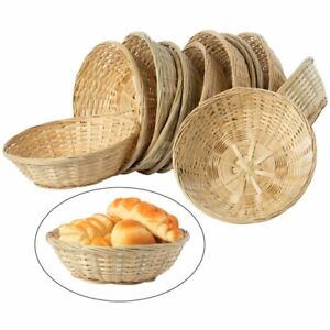 12 Natural Small Woven Bamboo Round Wicker Basket Storage Bread Chip Snack Bowl