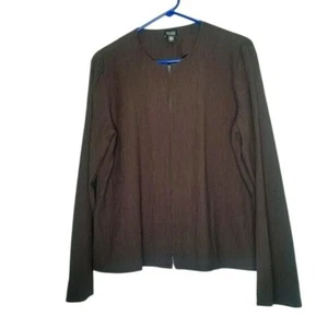 Eileen Fisher Womens Brown Textured Zip Front Jacket Large Crinkle Lagenlook - Picture 1 of 10
