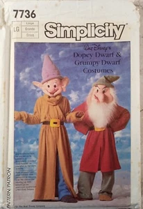 Walt Disney DWARF DOPEY GRUMPY Costume Pattern SIMPLICITY 7736 UNCUT Large Adult - Picture 1 of 10